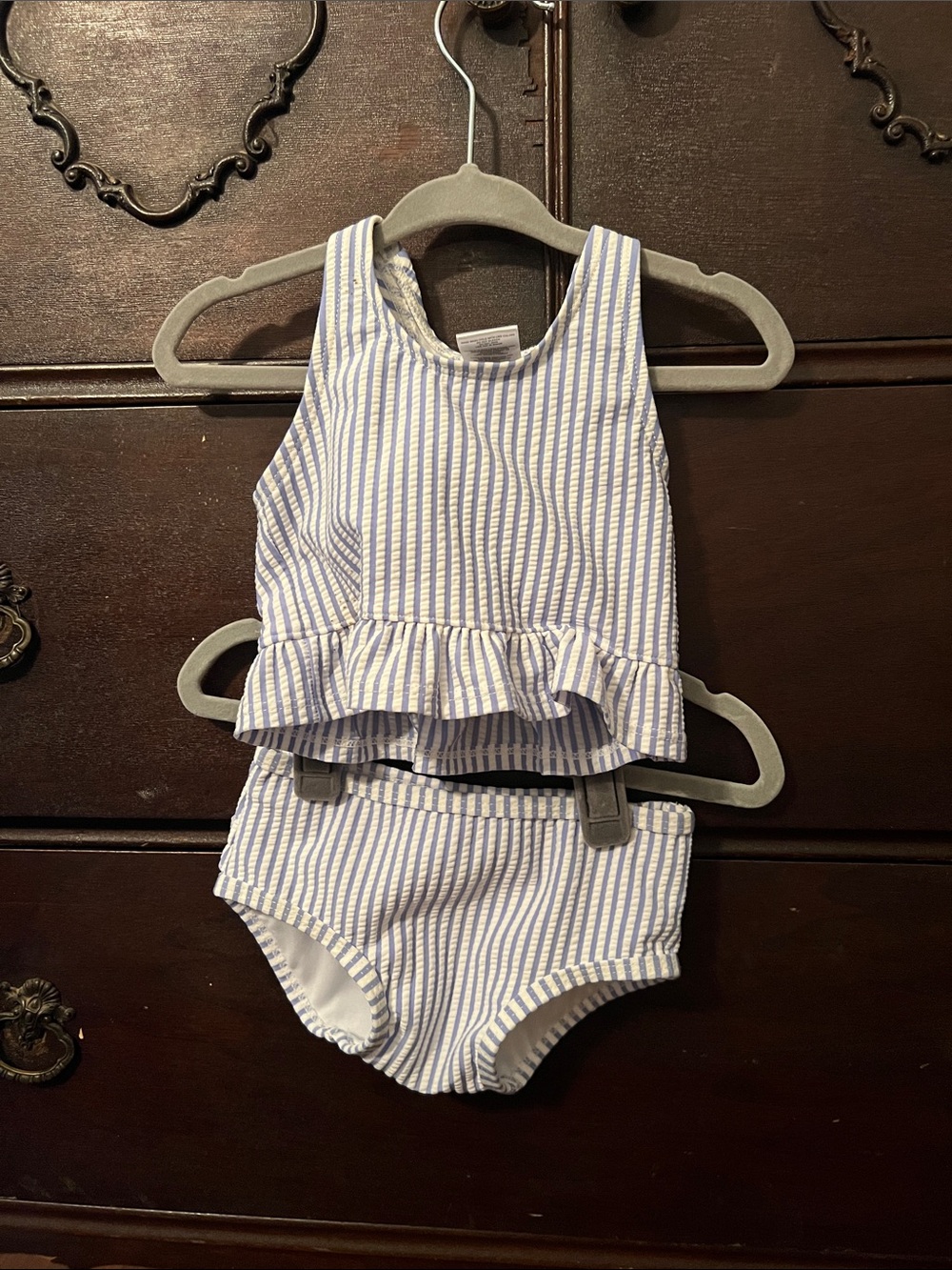Ruffle Butts Blue and White Striped Ruffle Tankini Set
